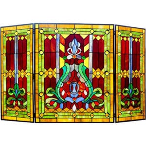 Chloe Lighting 3pcs Folding Victorian 44 Wide Tiffany-Glass Fireplace Screen