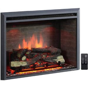 PuraFlame Western Electric Fireplace Insert with Fire Crackling Sound, Remote Control, 750/1500W, Black, 33 5/64 Inches Wide, 25 35/64 Inches High