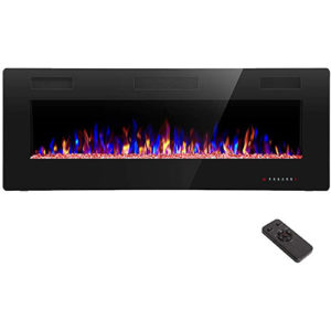 R.W.FLAME Electric Fireplace 50 inch Recessed and Wall Mounted,The Thinnest FireplaceLow Noise , Fit for 2 x 4 and 2 x 6 Stud, Remote Control with Timer,Touch Screen,Adjustable Flame Colors and Speed